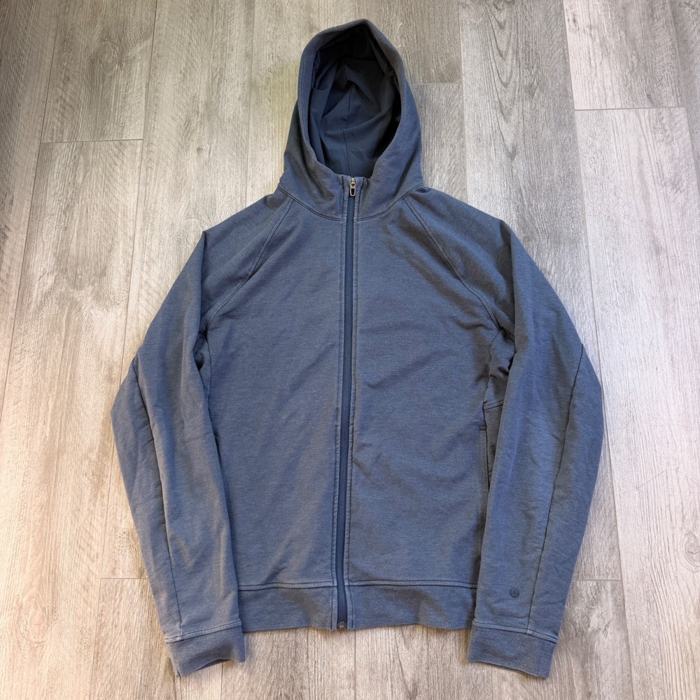 Lululemon Zip Hoodie Mens Size L Blue City Sweat zip Pockets Logo Cuff